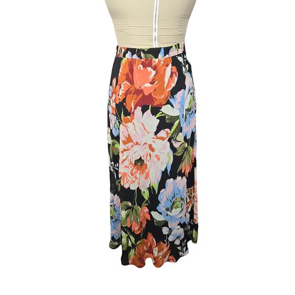 Roz & Ali Womens Medium Maxi Skirt Floral Flowy Black Colorful Garden Party Chic - Picture 3 of 9